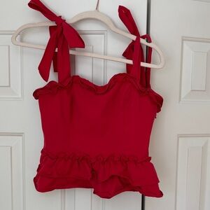 Amanda Uprichard Red Ruffle Tie-Strap Top. Size small